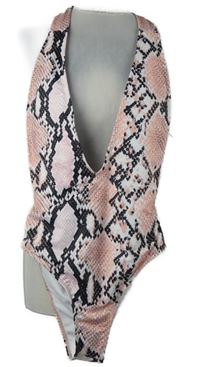 Dámské růžovo-černé vzorované jednodílné plavky Shein 