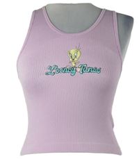 Nové - Dámsky svetloružový rebrovaný elastický crop top so Tweetym Primark