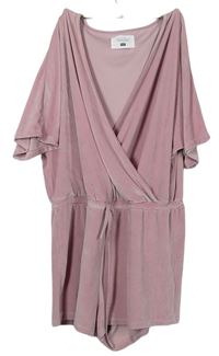 Dámsky ružový zamatový pyžamový kraťasový overal F&F