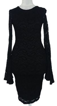 Dámske čierne čipkové šaty s rozšířenými rukávy H&M