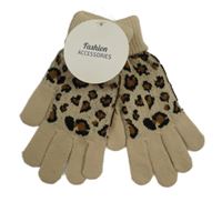 Béžové rukavice s leopardím vzorom