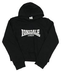 Čierna crop mikina s logom a kapucňou Lonsdale