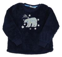 Tmavomodrá chlpatá mikina s medvěďom Alive