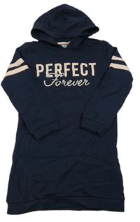 Tmavomodré teplákové šaty s nápisem a kapucí Gemo