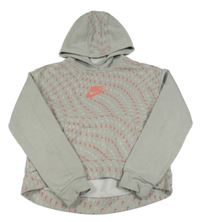Světlešedá crop mikina s logy a kapucí Nike