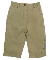 Béžové šusťákové zateplené kalhoty s kytičkami 