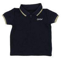 Tmavomodré kárované teplákové polo tričko s nápisem Matalan