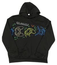 Čierna športová mikina s ovladači a kapucňou SHEIN