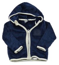 Tmavomodro-biela chlpatá prepínaci mikina s nášivkou a kapucňou