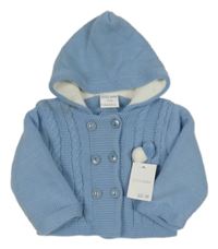 Nové - modrý podšitý propínací svetr s kapucí 