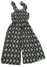 Černo-bílý kalhotovoý overal s volány Primark