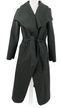 Dámsky sivý vlnený kabátový cardigán s opaskom