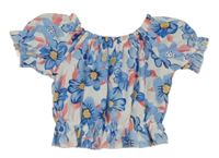 Bielo-modro-červená kvetovaná blúzka