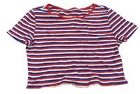Modro-bielo-červené pruhované crop tričko