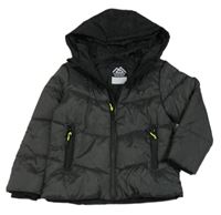 Tmavošedo-černá šusťáková zimní bunda s kapucí Matalan