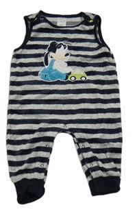 Tmavomodro-šedé pruhované sametové laclové tepláky s Goofym Disney