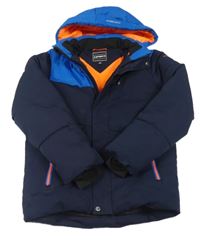 Tmavomodro-modrá prošívaná šusťáková funkční lyžařská bunda s odepínací kapucí ICEPEAK