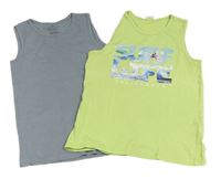 2x tílko zelené s nápisem+ tmavomodré 