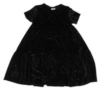 Čierne zamatové trblietavé šaty F&F