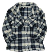 Tmavomodro-biela kockovaná chlpatá košeľová bunda Topolino