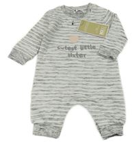 Nové - Bílo-šedý pruhovaný overal se srdíčkem 