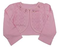 Růžové propínací bolérko s čipkou a růžičkami