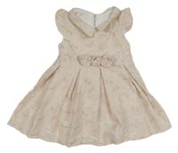 Pudrové šaty s motýly a golierikom