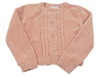 Svetloružový žinylkový crop sveter s coopánkem