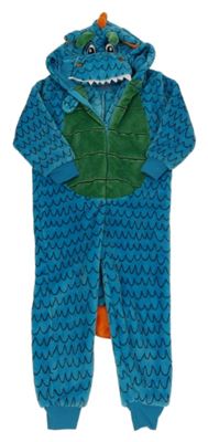 Modro-zeleno-čierna vzorovaná chlpatá kombinéza s kapucí - dinosaurus Rebel