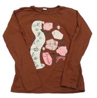 Hnedé tričko s kvetmi a nápisom Zeeman