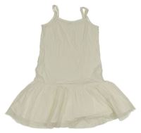 Smotanové šaty s tylovým volánikom