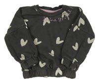 Tmavošedá oversize mikina se srdíčky a nápisem Nutmeg