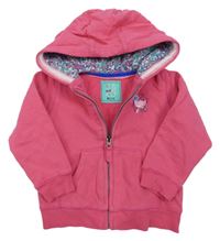 Růžová propínací mikina s kočkou a kapucí Mothercare