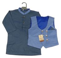 Nové - 2set - Modrá společenská vesta + šedomodrá košile 
