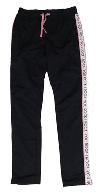 Tmavomodré sportovní kalhoty s nápisy H&M