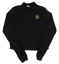 Čierne rebrované crop tričko s logom zn. River Island
