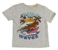 Sivé melírované tričko s dinosaurami zn. H&M