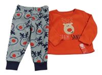 Nové - Červeno-sivé fleecové vianočné pyžama so sobmi zn. Dunnes