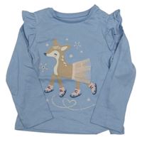 Nové - Modré triko se srnkou a volánky Mothercare