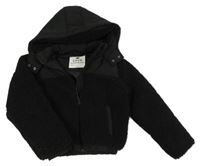 Černá huňato/šusťáková zimní bunda s kapucí F&F