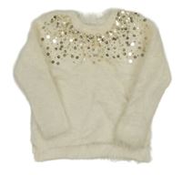 Smotanový chlpatý sveter s flitrami H&M