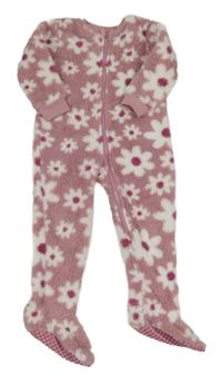 Růžový chlupatý overal s kytičkami Dunnes