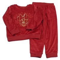 2set - Červená plyšová mikina s Minnií z flitrů + nohavice George