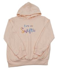 Svetloružová mikina s nápisem kapucňou