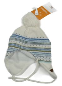 Nové - Bílá pletená podšitá ušanka se vzorem Pusblu