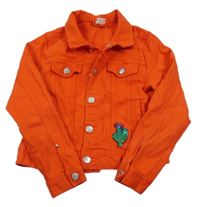 Červená riflová crop bunda s kaktusem z flitrů Lindex