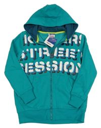 Nové - Zelená propínací mikina s nápisem a kapucí Yigga