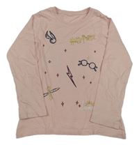 Světlerůžové triko s obrázky Harry Potter 