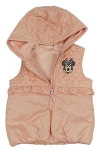 Broskvová šušťáková zateplená vesta s Minnií a kapucňou Disney