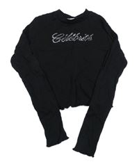 Čierne rebrované crop tričko s nápisem z kamínků H&M